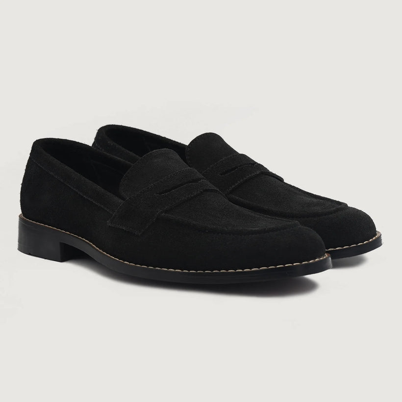 Baxton Schwarz Suede Leather Loafers für Herren