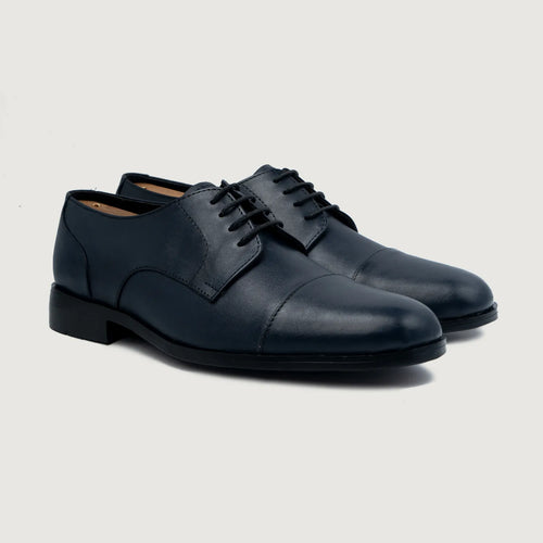 Attorney Derby Midnight Blue Leather Shoes For Men in Midnight Blue Full-Grain Leather - Lateral Side Profile View | Buy Online