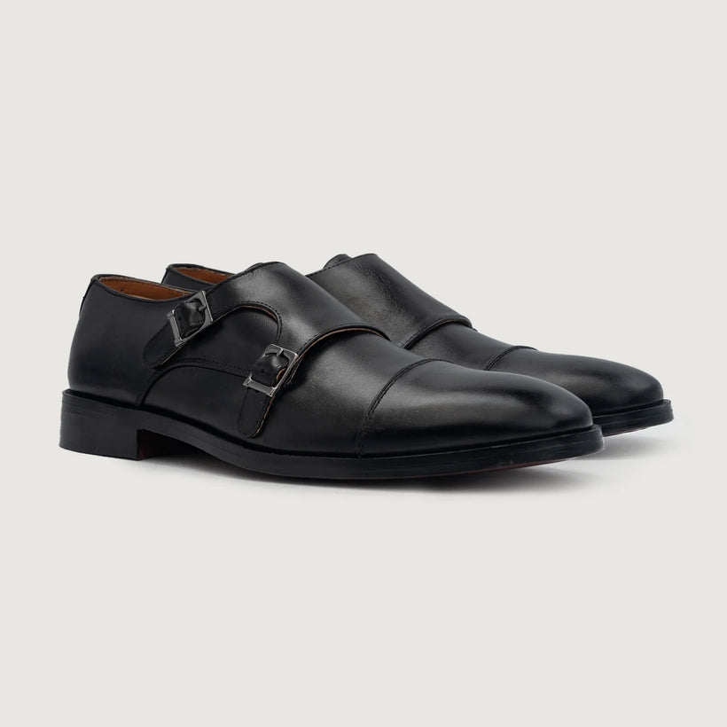 Boston Double Monk Strap Schwarz Leather Shoes für Herren