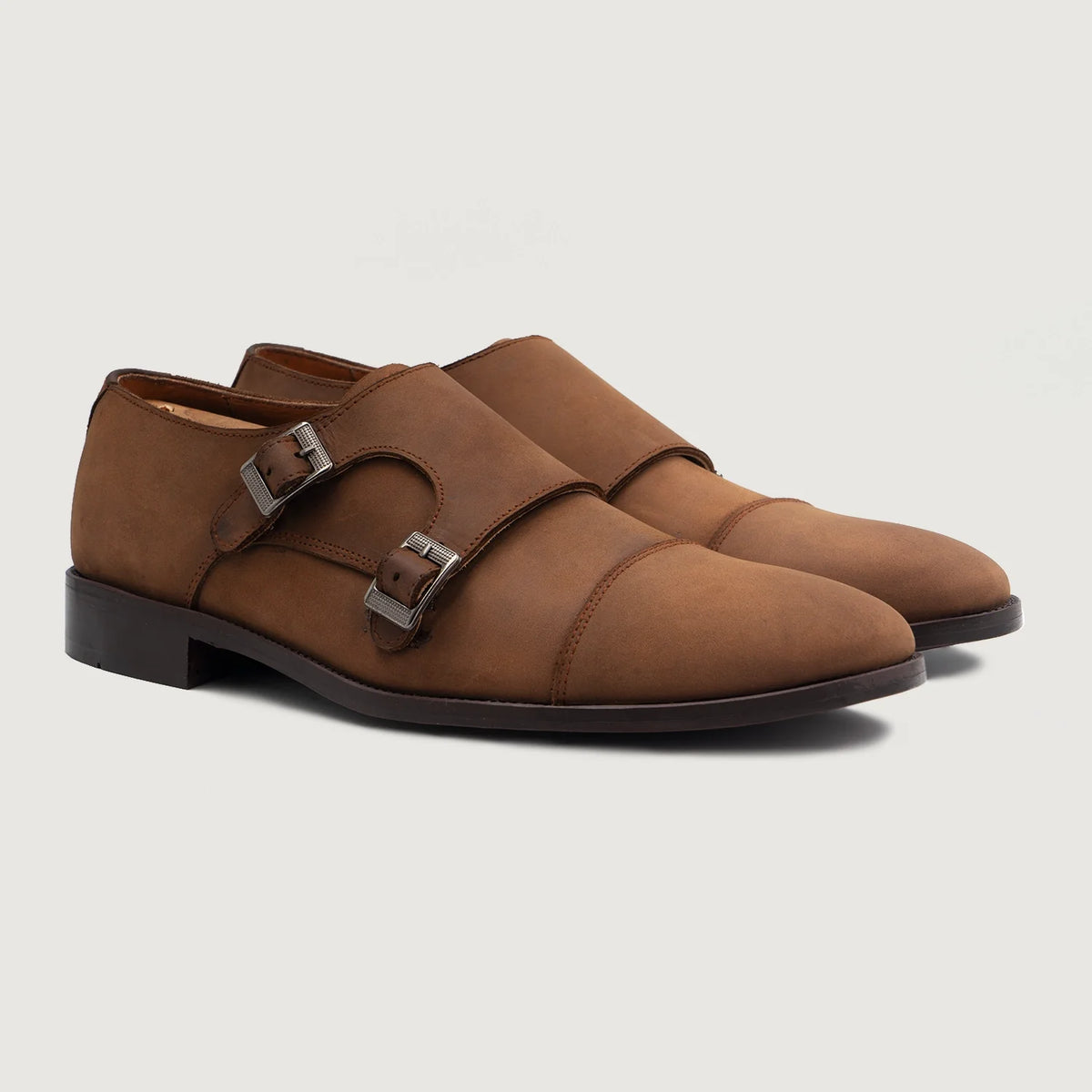 Boston Doppel-Monkstrap Oil Pull-up Braun Lederschuhe For Men in Brown Full-Grain Leather - Seitenansicht | Online Kaufen