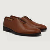 Director Wholecut Tan Leather Shoes in Tan Full-Grain Leather - Front Profile View & Tailored Silhouette | Buy Online