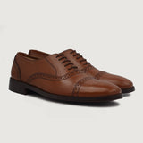 Greyson Brogues Oxford Tan Leather Shoes For Men in Tan Full-Grain Leather - Lateral Side Profile View | Buy Online