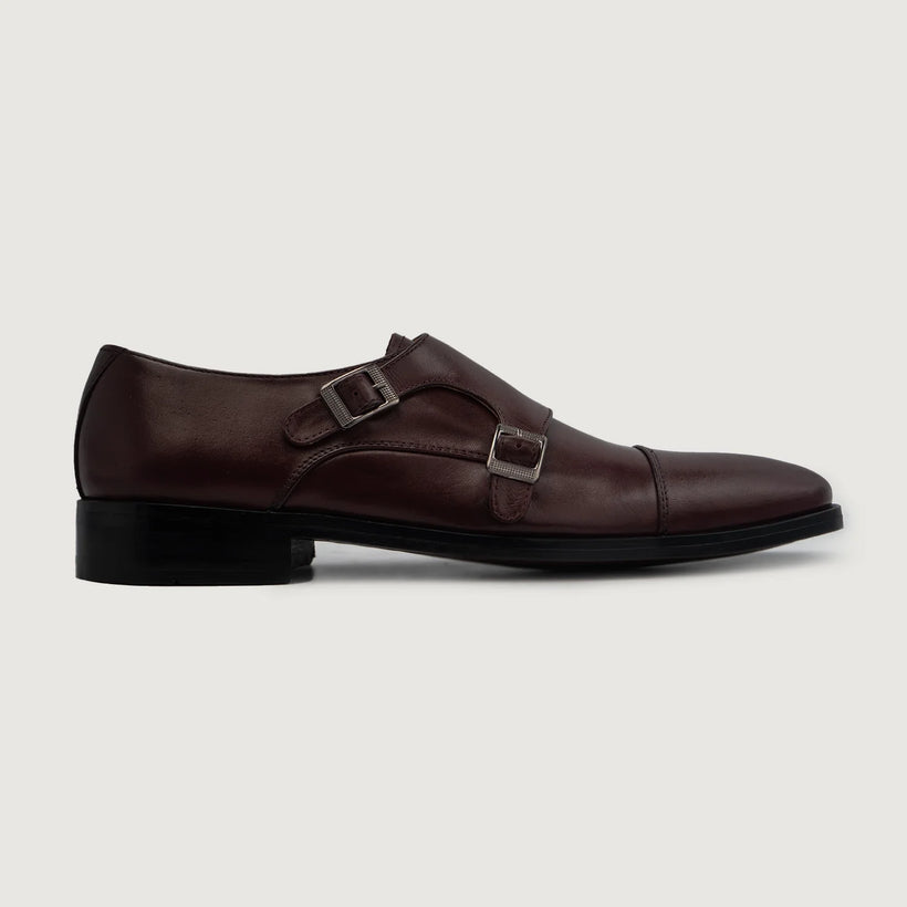 Boston Double Monk Strap Kastanienbraun Leather Shoes für Herren