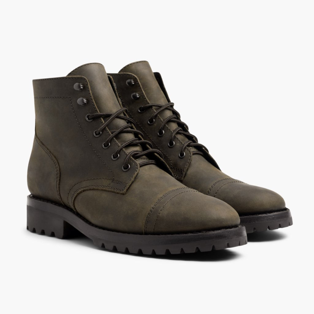 Captain StormKing® Matt-Dunkeloliv Lederstiefel für Herren in Olive Full-Grain Leather - Seitenansicht | Online Kaufen