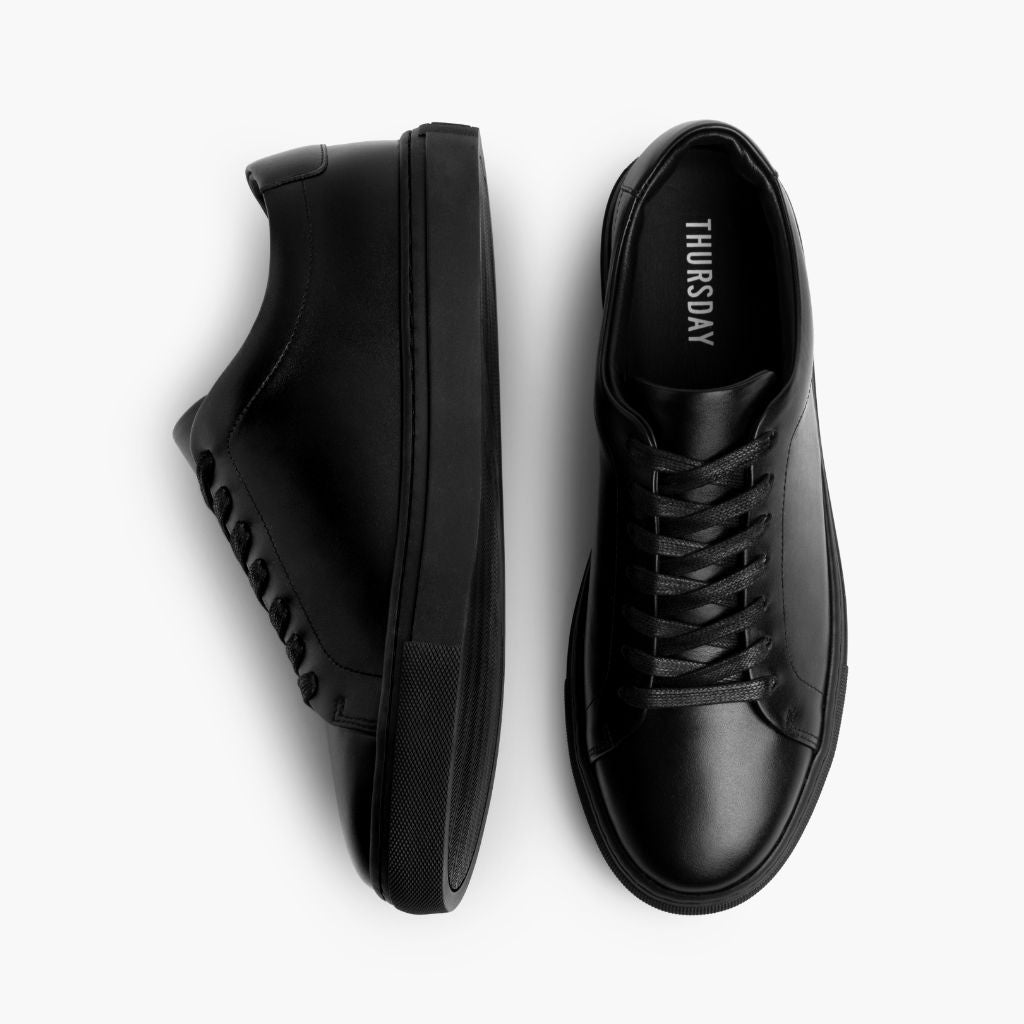 Encore Jet Black Leather Sneakers - Verstärkte Fersenkappe & präzise Doppelnaht