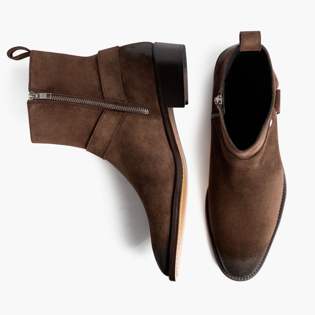 Harness Dunkelbraun Suede Lederstiefel für Herren - Verstärkte Fersenkappe & präzise Doppelnaht