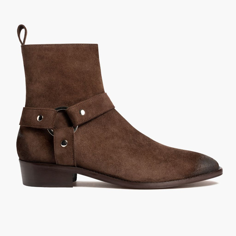 Harness Dunkelbraun Suede Lederstiefel für Herren