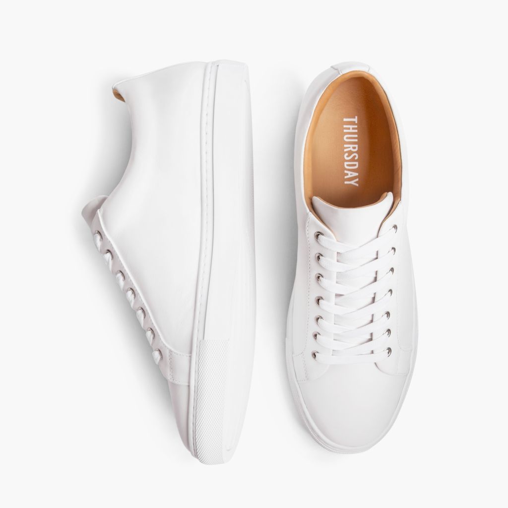 Premier Low Top Weiß Leder-Sneaker für Herren For Men - Verstärkte Fersenkappe & präzise Doppelnaht