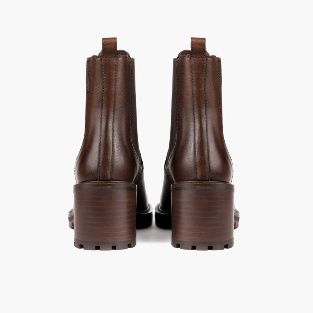 Knockout Schokolade Lederstiefel für Damen - Verstärkte Fersenkappe & präzise Doppelnaht