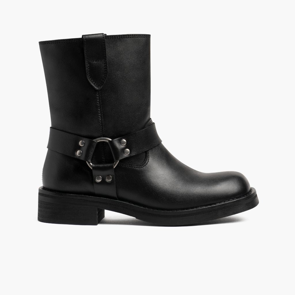 Outlaw Schwarz Lederstiefel für Damen in schwarzem Rindleder - Seitenansicht | Online Kaufen