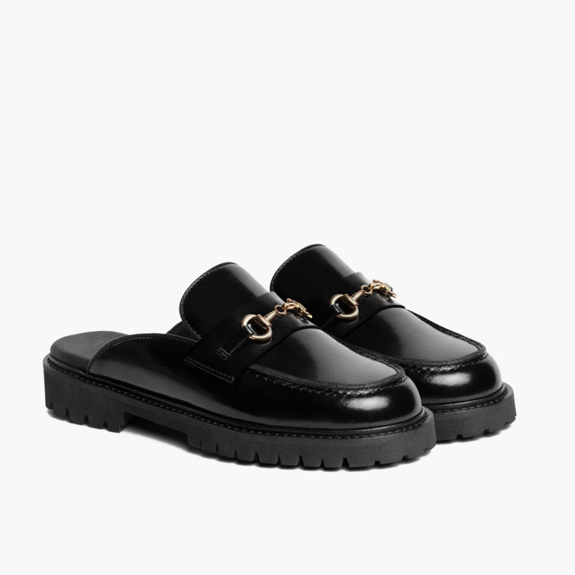 Penny Mule Schwarz & Gold Leather Loafers für Damen