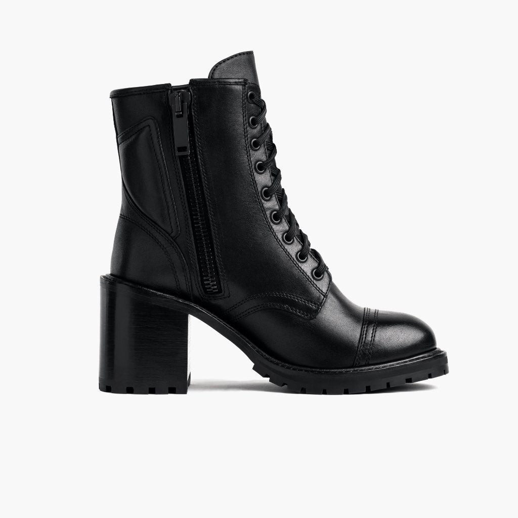Rebel Schwarz Lederstiefel für Damen in schwarzem Rindleder - Seitenansicht | Online Kaufen