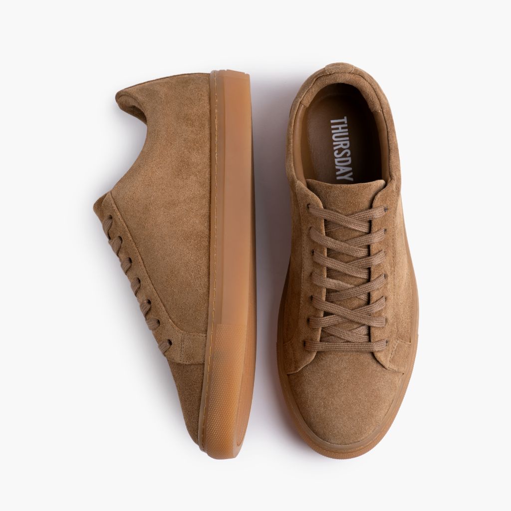 Premier Low Top Camel Leder-Sneaker für Damen - Verstärkte Fersenkappe & präzise Doppelnaht