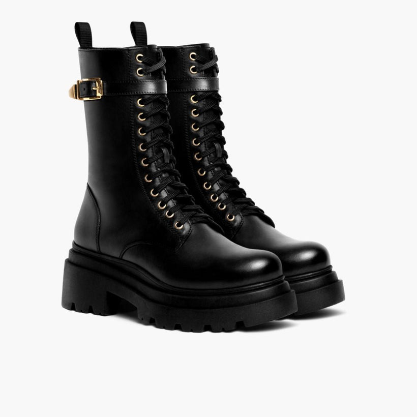Fatale Schwarz & Gold Leather Boots für Damen