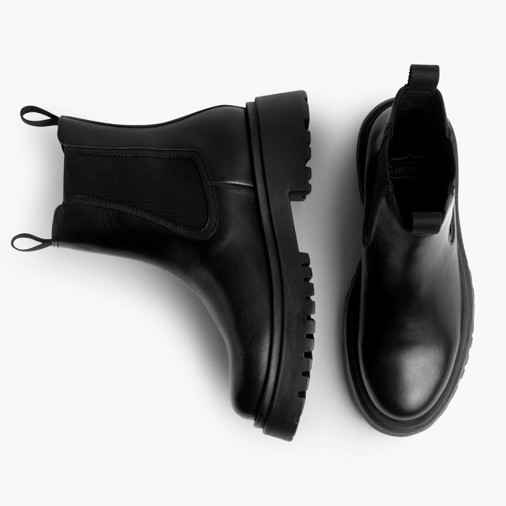 High-Traction Rubber Outsole & Lug Tread Pattern on Legend Platform Schwarz Lederstiefel für Damen