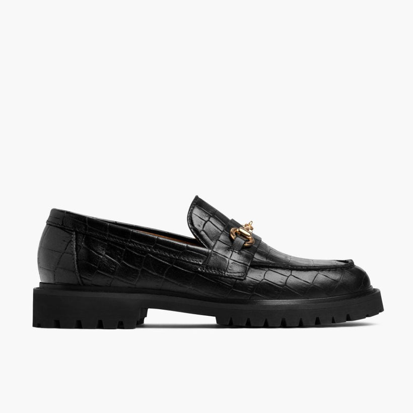 Penny Schwarz & Gold Croco Leather Loafers für Damen