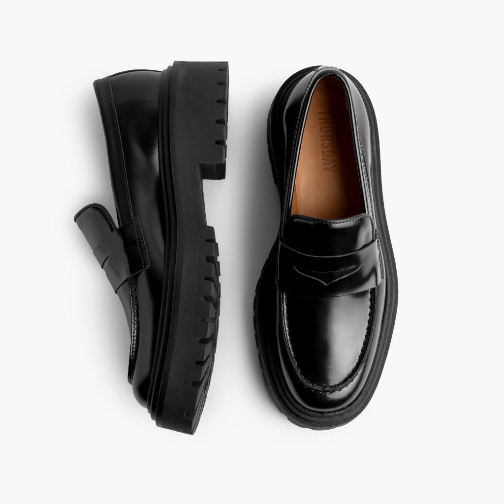 Penny Platform Schwarz Leder-Loafer für Damen - Verstärkte Fersenkappe & präzise Doppelnaht