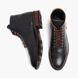 High-Traction Rubber Outsole & Lug Tread Pattern on Vanguard Indigo Leather Boots For Men