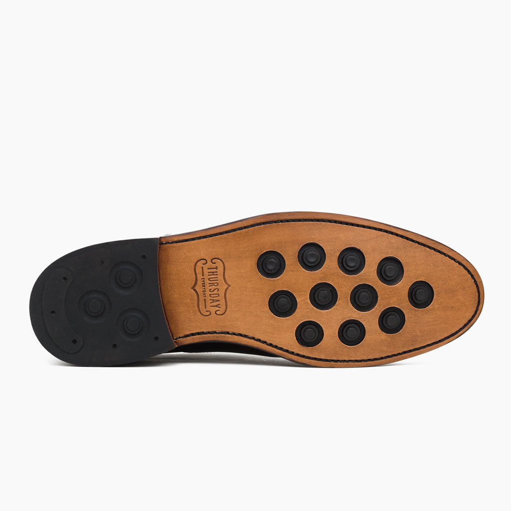 High-Traction Rubber Outsole & Lug Tread Pattern on Cavalier Schwarz Lederstiefel für Herren