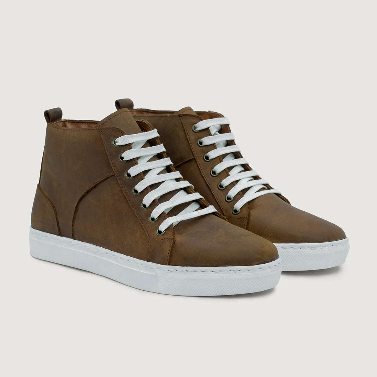 Marty High Top Kupferbraun Pullup Leder-Sneaker für Herren For Men in Burnt Copper Full-Grain Leather - Seitenansicht | Online Kaufen