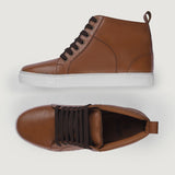Marty High Top Tan Leather Sneakers - Reinforced Heel Counter & Precision Double-Row Stitching Detail