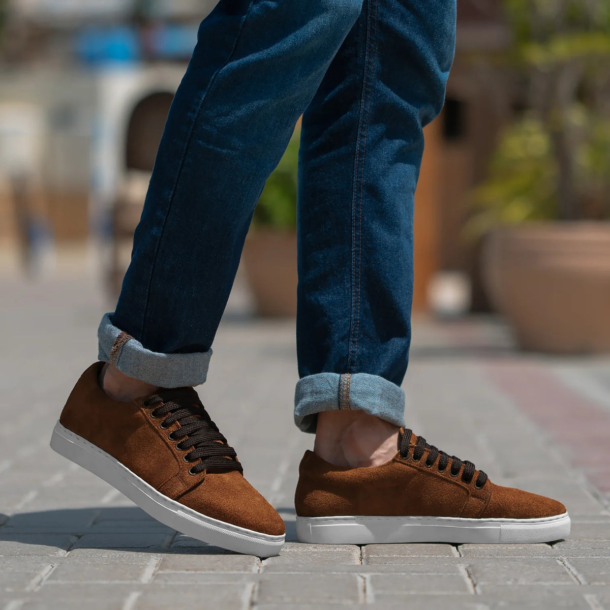 Brown Goatskin Suede Leather Sneakers - Rahmengenähte Goodyear-Welt-Konstruktion & vordere Zehenkappe