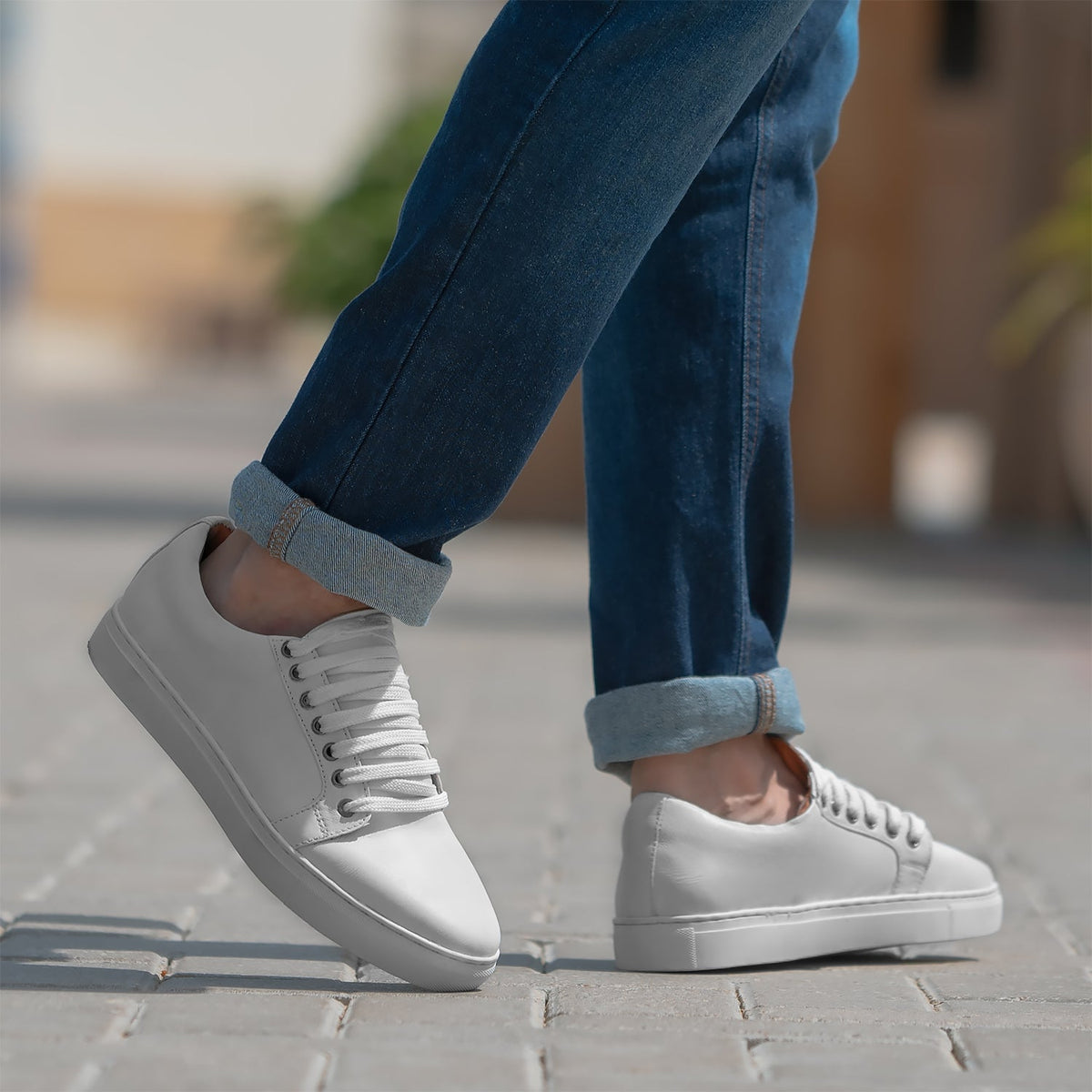 White Full-Grain leather Sneakers - Rahmengenähte Goodyear-Welt-Konstruktion & vordere Zehenkappe