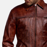 Men's Abstract Kastanienbraun Lederjacke für Herren - Seitenansicht mit ergonomischem Ärmelschnitt