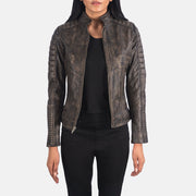 
Adalyn Gesteppt Vintage-Braun Leder-Bikerjacke für Damen in Distressed Brown Goatskin Leather - Vorderansicht & maßgeschneiderte Silhouette | Online Kaufen