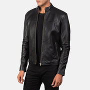 Black Sheepskin Leather Biker Jacket - Rückansicht mit passgenauen Schultern &amp; sauberem Saum