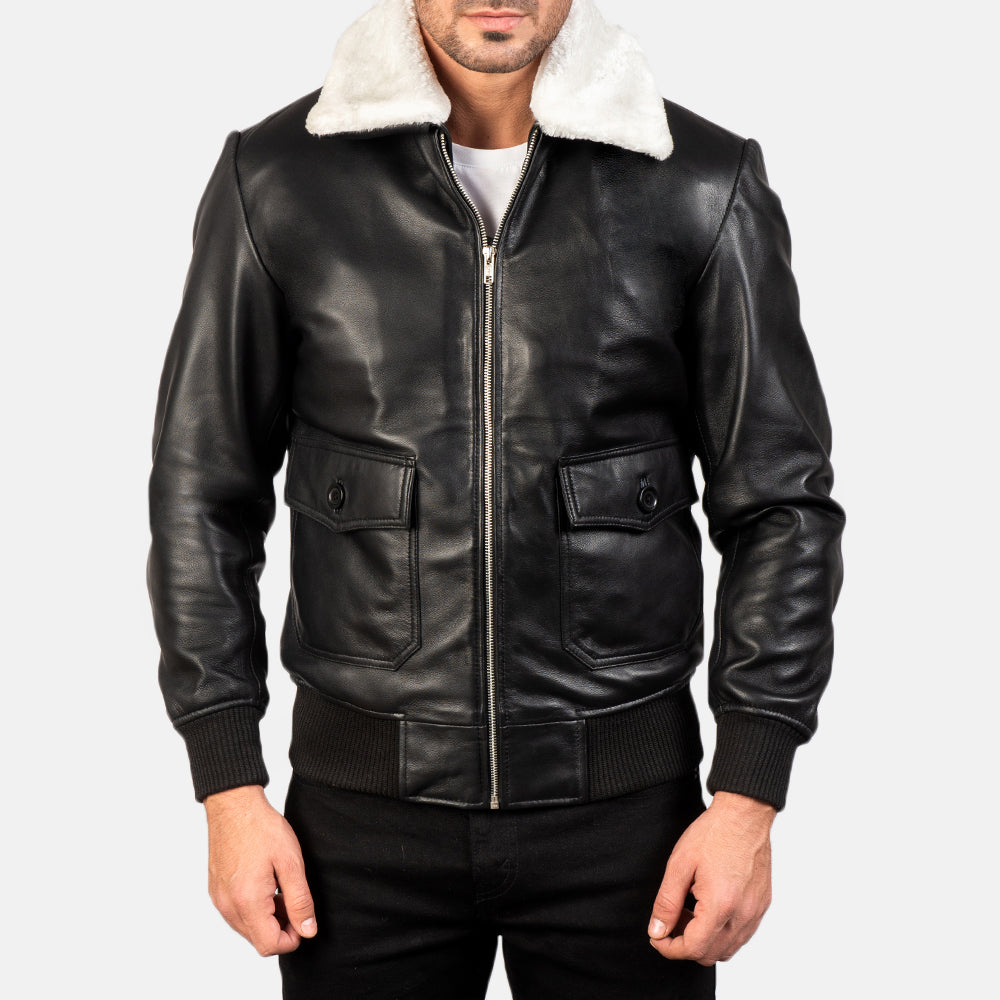 
Detailansicht of Shirt with Removable Fur & Zipper Hardware on Airin G-1 Black & White Leather Bomber Jacket