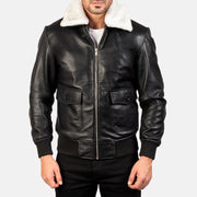 
Detailansicht of Shirt with Removable Fur & Zipper Hardware on Airin G-1 Black & White Leather Bomber Jacket
