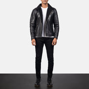 Detailansicht of Notch &amp; Zipper Hardware on Men's Alberto Shearling Schwarz Lederjacke für Herren