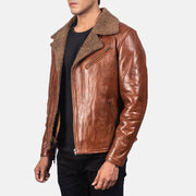 Brown Sheepskin Leather Biker Jacket - Rückansicht mit passgenauen Schultern &amp; sauberem Saum