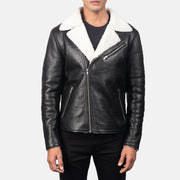 Men's Alberto Weiß Shearling Schwarz Lederjacke für Herren - Seitenansicht mit ergonomischem Ärmelschnitt