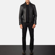 Detailansicht of Band &amp; Zipper Hardware on Men's Alex Black Leather Biker Jacket