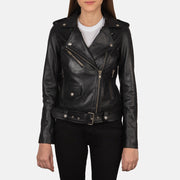 
Alison Schwarz Leder-Bikerjacke für Damen in Black Cowhide Leather - Vorderansicht & maßgeschneiderte Silhouette | Online Kaufen