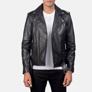 
Allaric Alley Black Leather Biker Jacket in Black Cowhide Leather - Vorderansicht & maßgeschneiderte Silhouette | Online Kaufen