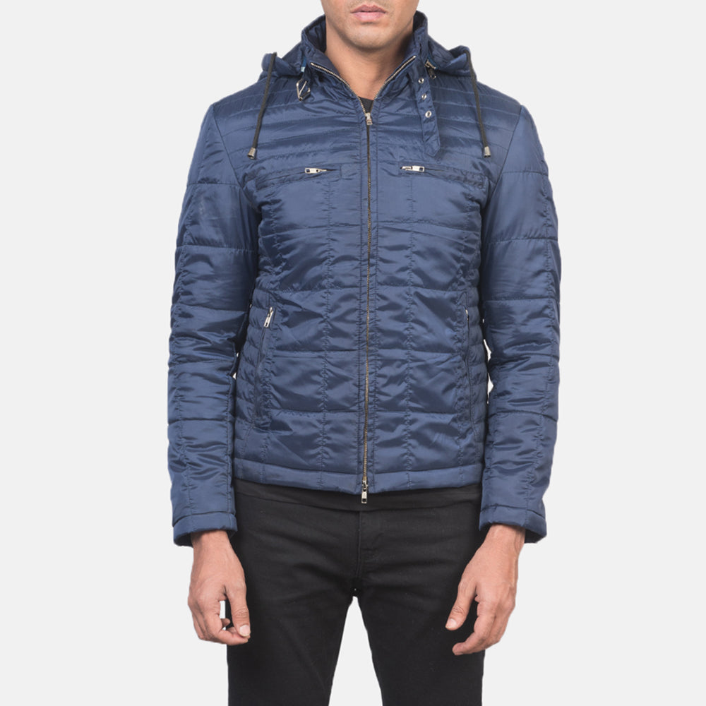 Men's Alps Quilted Blue Windbreaker Jacket - Seitenansicht mit ergonomischem Ärmelschnitt