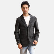 
Alyson Schwarz Lederblazer für Herren in Black Sheepskin Leather - Vorderansicht & maßgeschneiderte Silhouette | Online Kaufen