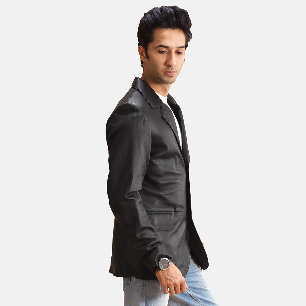 
Black Sheepskin leather Blazer - Rückansicht mit passgenauen Schultern & sauberem Saum