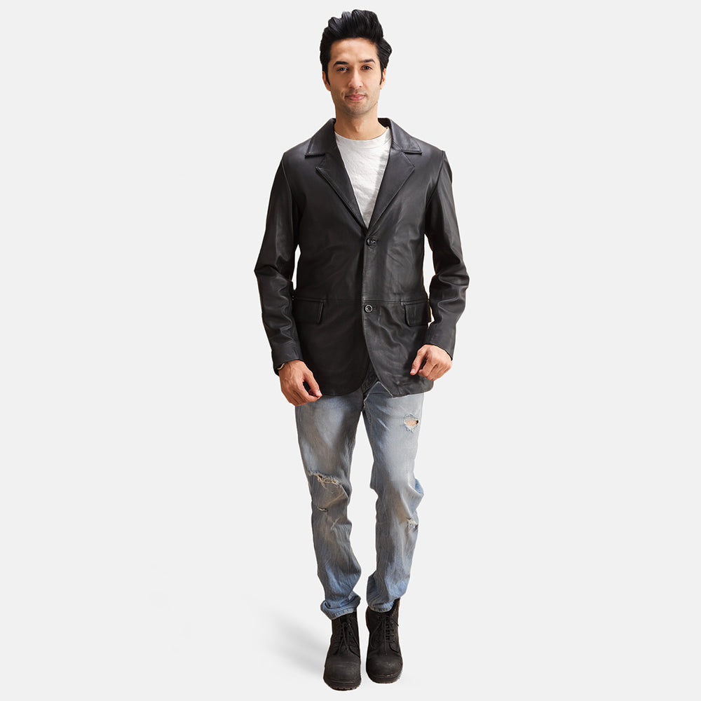
Alyson Schwarz Lederblazer für Herren - Seitenansicht mit ergonomischem Ärmelschnitt & sportlicher Passform