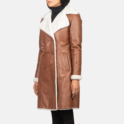 Brown Sheepskin Burnishing Aviator Jacket - Back View Showing Tailored Shoulder Fit & Clean Hemline