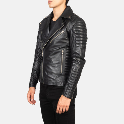 Green Goatskin Suede Biker Jacket - Back View Showing Tailored Shoulder Fit & Clean Hemline