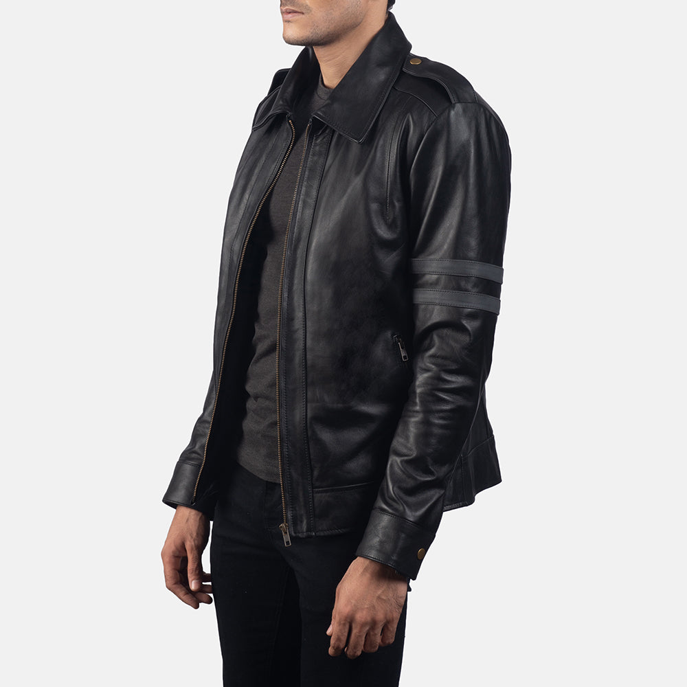 Black Cowhide Leather Biker Jacket - Rückansicht mit passgenauen Schultern &amp; sauberem Saum