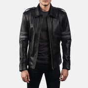 Detailansicht of Shirt &amp; Zipper Hardware on Armstrong Schwarz Leder-Bikerjacke für Herren