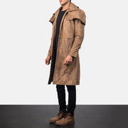 Distressed Brown Sheepskin Snuffed Trench Coat - Rückansicht mit passgenauen Schultern &amp; sauberem Saum