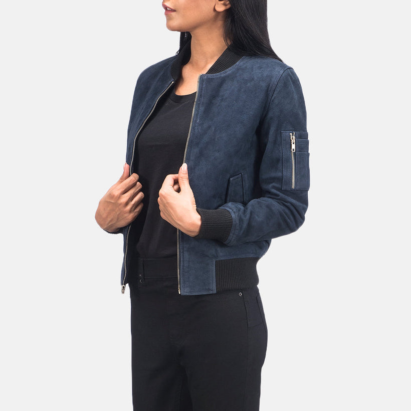 Ava MA-1 Blau Suede Leder-Bomberjacke für Damen