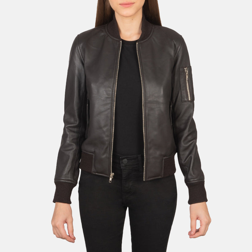 Ava MA-1 Braun Leder-Bomberjacke für Damen