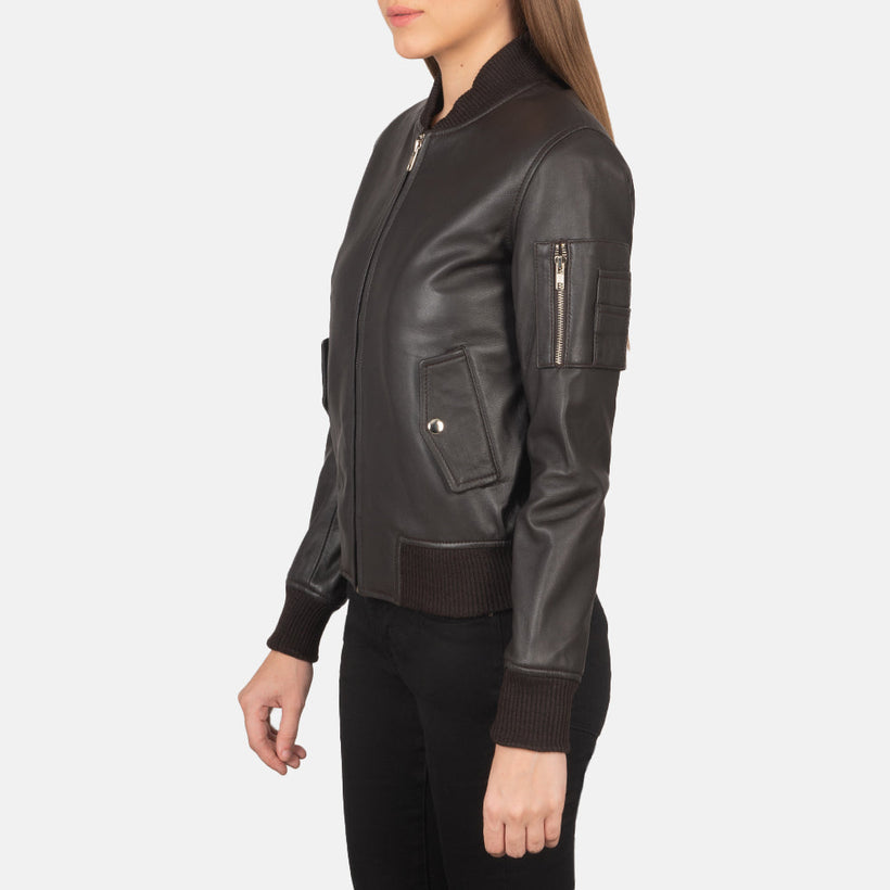 Ava MA-1 Braun Leder-Bomberjacke für Damen